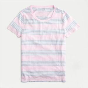 J. Crew Vintage Cotton SS Crewneck T-Shirt in Pink w/ Mint Green Stripes